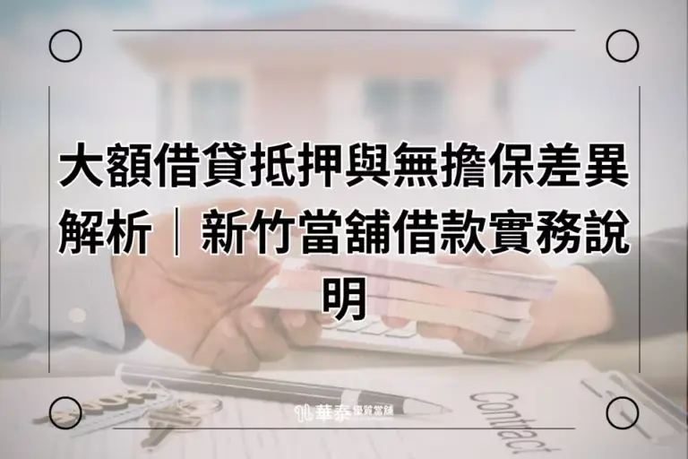 大額借貸抵押與無擔保差異-新竹當舖借款